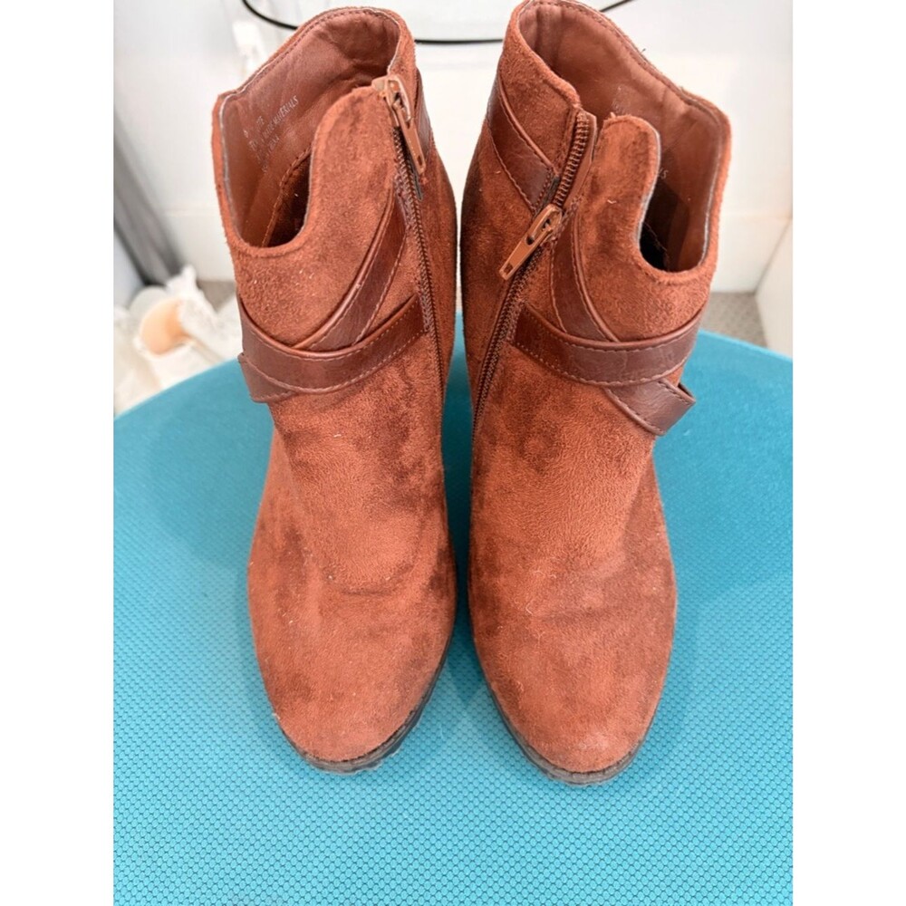 Women's Chestnut Suede Ankle Booties with Strap Detail